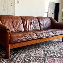 Vintage Ekornes Cognac Leather 3 Seat Sofa 