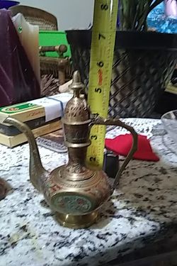 Vintage Etched Brass Floral Teapot Genie Oil Lamp Tea Pot Antique