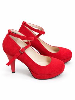 Here it is: Red Suede Platform Mary Jane Heels Womens 9 Ankle Strap Pumps