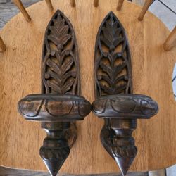 Vintage Solid Wood Detailed  Carved Wall Candelabra 