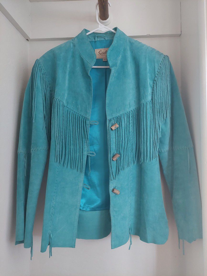 Beautiful Scully Teal Fringe Jacket Size S