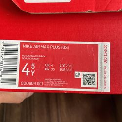 Nike Air Max Plus Black Size 4.5y