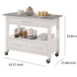 ACME Ottawa 3-draw Stainless Steel Top Wooden Kitchen Island. New