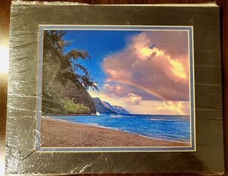 Hawaii Beach Sunset Wall Art – Double Matted Framed Coastal Beach Decor – 13”