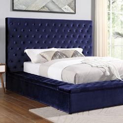 Luxury Velvet Bed Frame / Blue / Queen