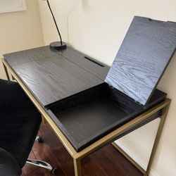 Desk: Black & Bronze With Velvet Black Chair 