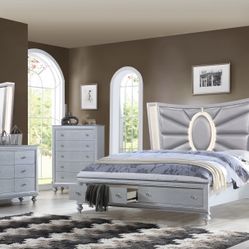 New Queen LED Bedroom 5 Pc Set Bed,dre,mir,nigh,chest