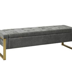 F91-Storage Ottoam Bench, End of Bed Bench with Gold Metal Legs, Upholstered Storage Bedroom Bench Modern Footrest Stool for Living, Dining Room, Hall