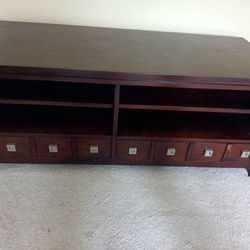 Solid Wood TV Stand with Shelves + Storage Drawers