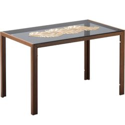 New Indoor Or Outdoor Glass Top Table With Gold Decor Mat