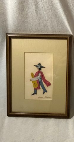 Mexican Framed 3D Collage Art with Fabric and Paper, Mexican Musician (Mariachi)