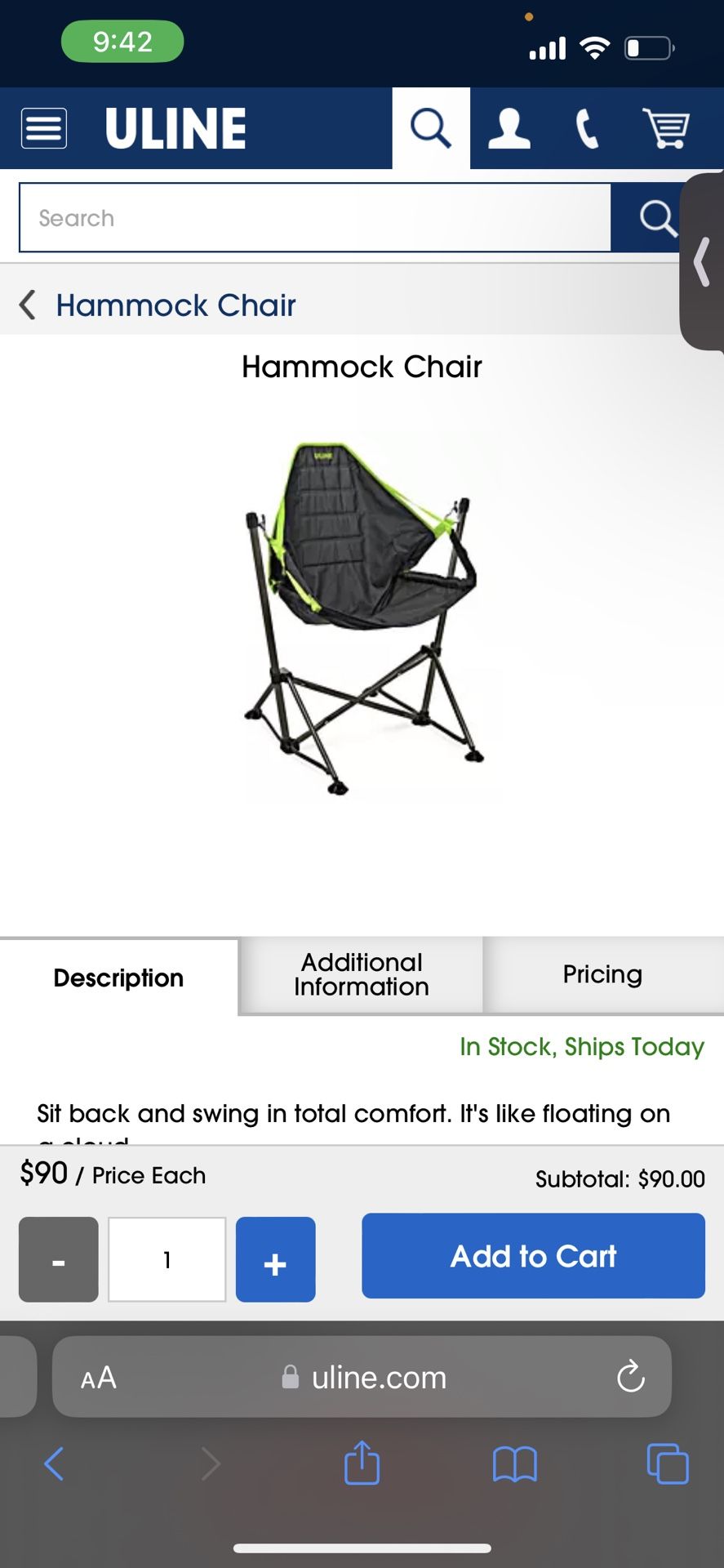 ULINE Hammock Swinging Chair