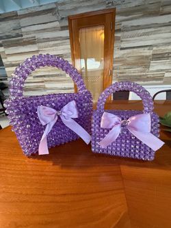 💜 Mommy & Me Lavender Crystal Beaded Handbag Set
