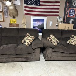 Free Brown Sofa Set With Pattern Pillows. 