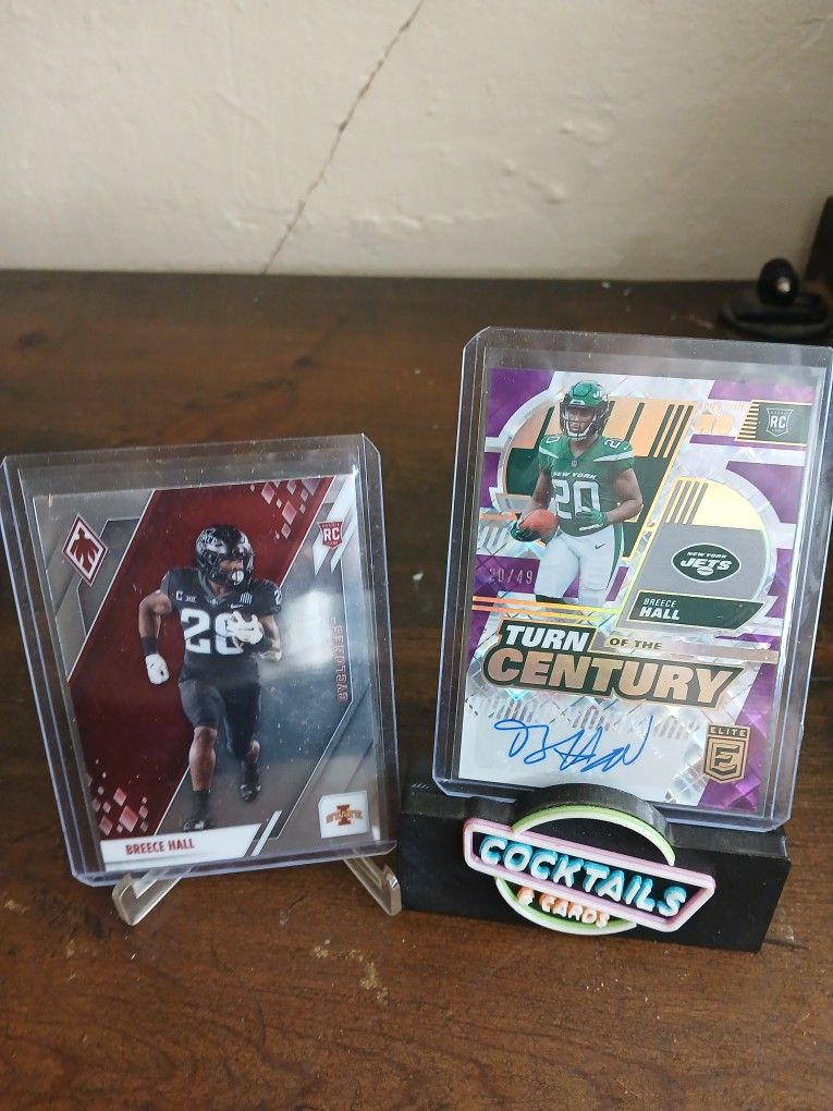 2022 Donruss Elite Turn of the Century 34/49 Auto Purple Breece Hall 2 Card Lot