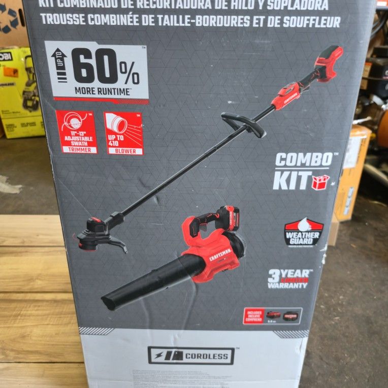 CRAFTSMAN V20 Brushless RP 20-volt max Cordless Battery String Trimmer and Leaf Blower Combo #3395