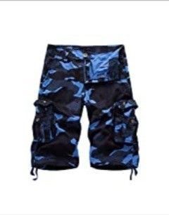 Men's  Camo Cargo Shorts Cotton (34 , Dark Blue Camouflage )