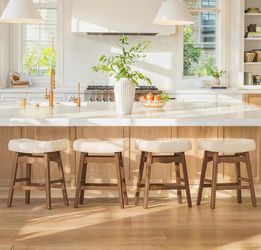 Cozyman Bar Stools Set of 4,  24" H Saddle Counter Stools for Kitchen Counter, Counter Height Upholstered Backless Barstools with Wooden Legs, Faux Le