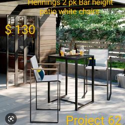 Brand New Hennings 2 Pk Bar Height Patio Chairs White Project 62