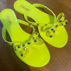 Neon Yellow Jelly Flip Flops 