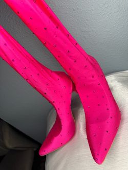 Hot Pink Rhinestone Thigh-High Boots