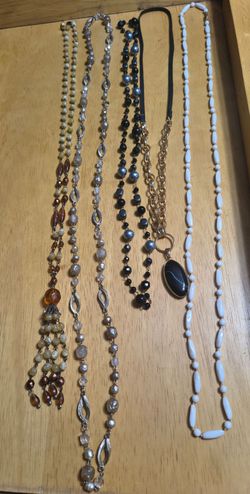 Five Long Vintage-Style Necklaces