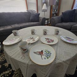 Vintage Plates And Cups With Birds