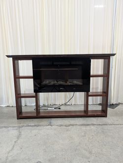 Modern Dark Wood TV Stand with Electric Valuxhone Fireplace