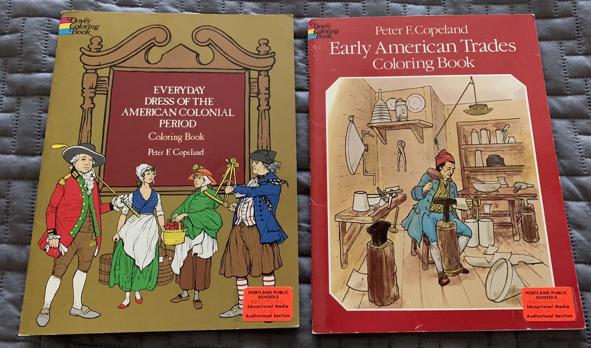 EARLY AMERICAN TRADES COLONIAL DRESS DOVER COLORING BOOKS 2  DIFFERENT UNCOLORED ASKING $5 For Both 