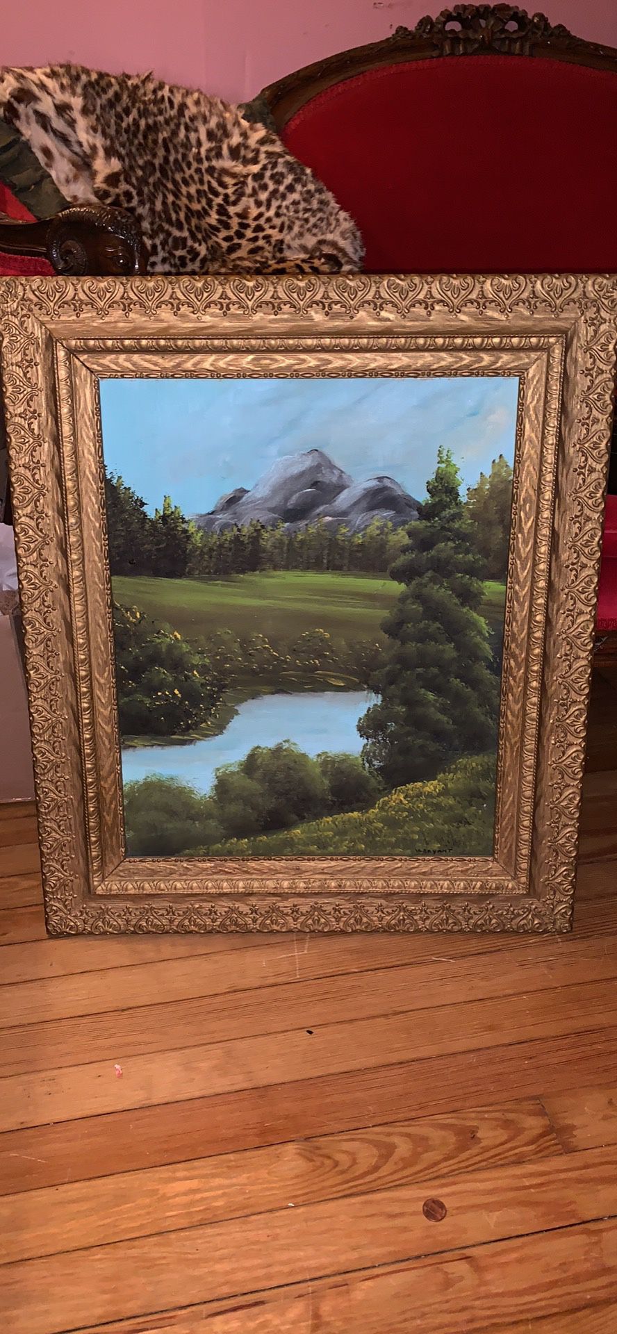 Vintage ornate framed landscape oil painting