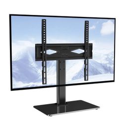 VEVOR TV Stand Mount, Swivel Universal TV Stand for 32 to 55 inch TVs, Height Adjustable Portable Floor TV Stand with Tempered Glass Base for Bedroom,