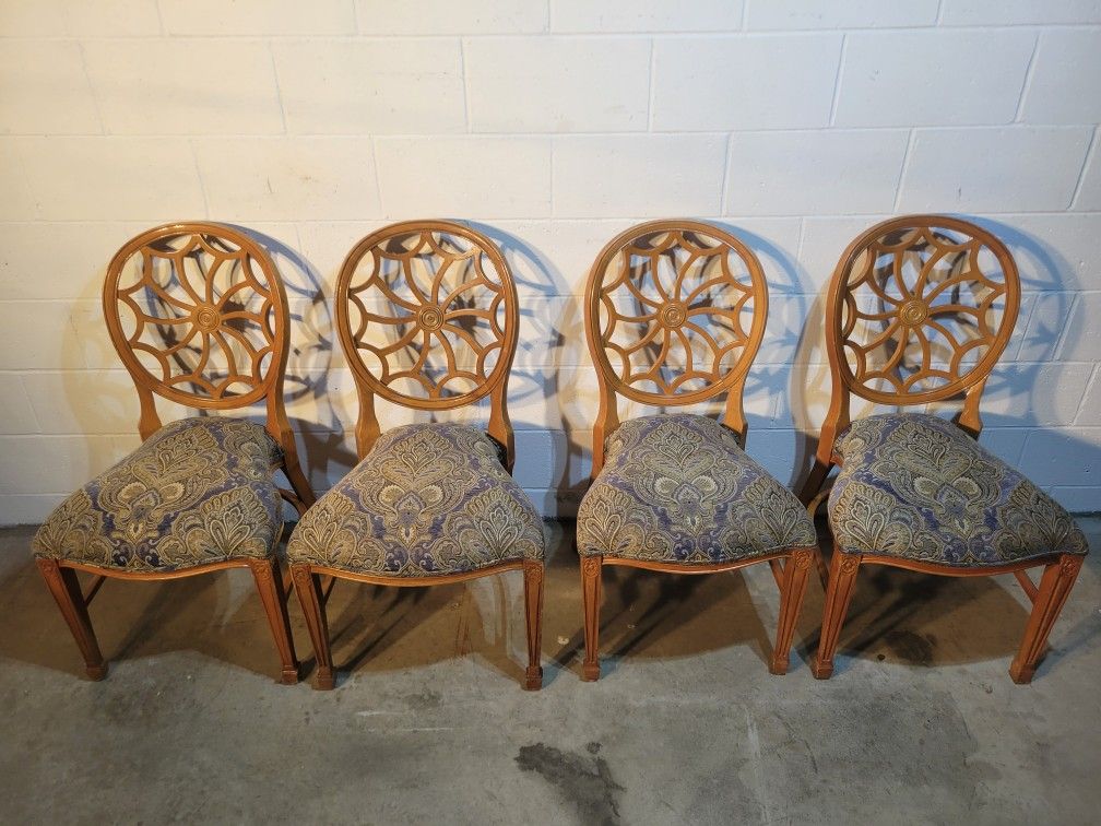 Vintage Spider Web Back Hepplewhite Sun Ray Armless Chair Paisley Upholstery (4)