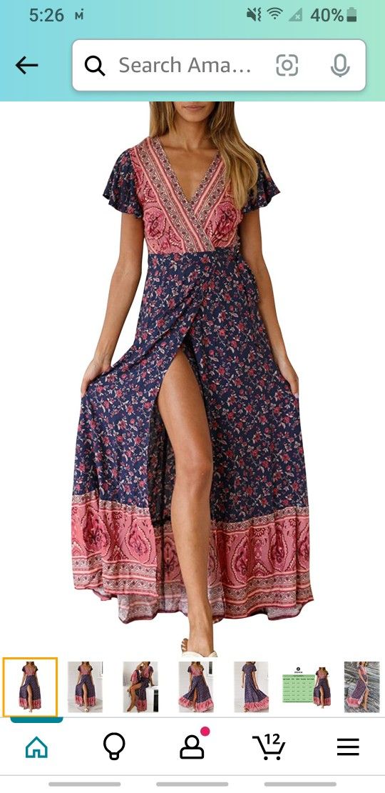 ZESICA Women's 2023 Bohemian Floral Printed Wrap V Neck Short Sleeve Split Beach Party Maxi Dress