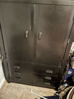 Black Wood Armoire with Drawers