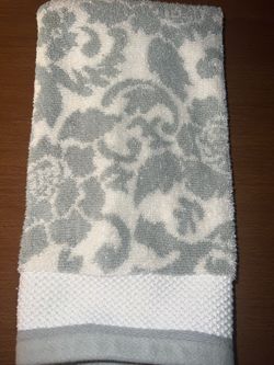 Light Blue Floral White Hand Towels
