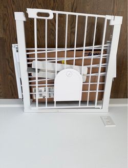 White Metal Baby Gate with Pet Door