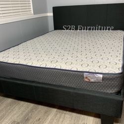 King Black Platform Bed With Ortho Mattress Included 