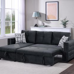 Brand New Velvet Sectional Sofa Storage Sleeper (black)