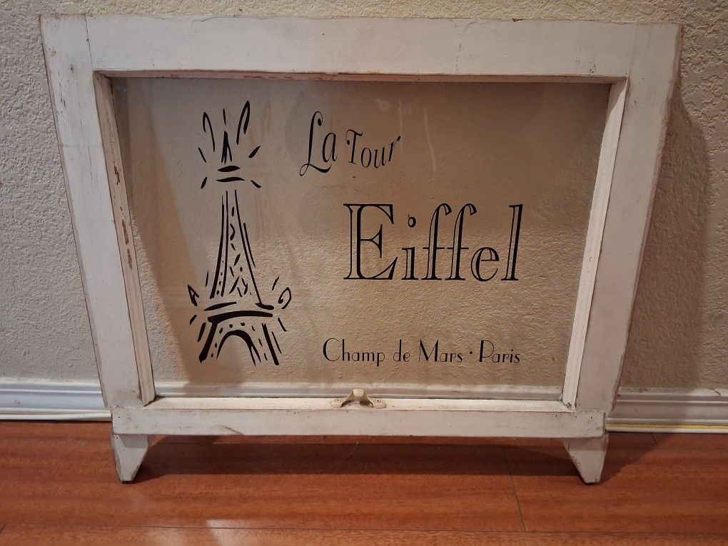 Vintage Re-purposed Window Pane 24" L x 1 1/2" W x 21" H Paris Themed