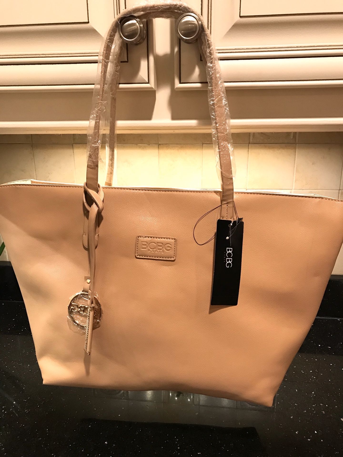 BCBG Vinyl Bag with purse included (which has removable shoulder strap)