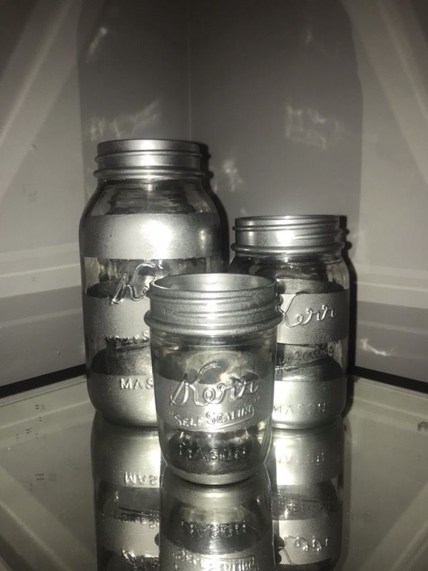 Metallic Silver Stripped Mason Jars