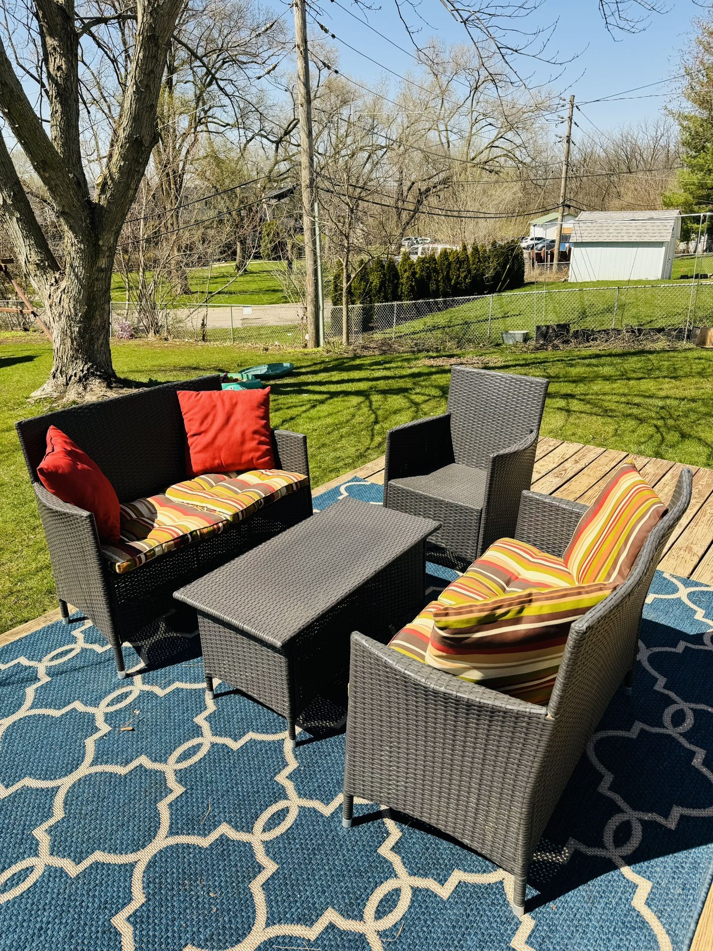 Patio Furniture - Outdoors Furniture - Patio Set - Wicker - Loveseat - Pillows - Table - 4 Piece