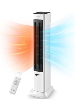 FOHERE Oscillating Tower Fan and Space Heater in One for Indoor Use, White