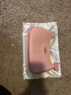 Coach Pink Signature Logo Crescent Zip Shoulder Bag w/ Detachable Chain Strap