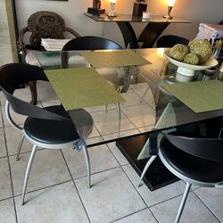 Set Of 6 Black Italian Leather, Modern Dining Chairs