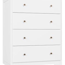 HOUSUIT White Dresser, 4 Drawer Dressers Chest of Drawers, Modern Tall Dresser, Wood Drawer Chest Storage Cabinet for Living Room, Hallway, Entryway, 