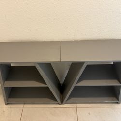 two gray v shelves