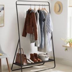 Black Metal Clothing Rack With Shoes Shelf Storage