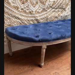 LIKE NEW Tufted Royal Blue Half Moon Upholstered Bench Seat Adjustable