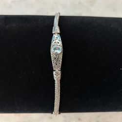 New ATI 925 ID Aquamarine Braided & Filagree Bracelet 